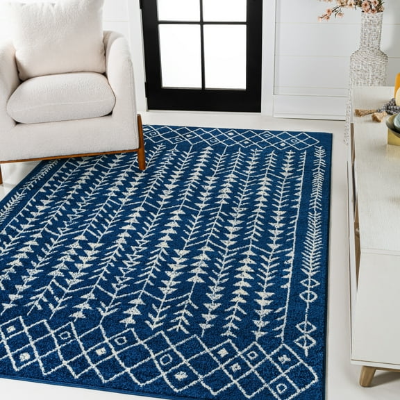JONATHAN Y MOROCCAN HYPE 8 x 10 Area Rug, Ziri Moroccan Geometric - Navy/Cream, MOH210D-8