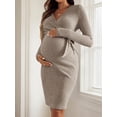 thumbnail image 7 of Sucegi Women's Ribbed Knit Maternity Wrap Nursing Dress, Long Sleeve V Neck Side Tie Maternity Dress for Fall Winter, 7 of 7