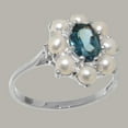 thumbnail image 2 of LBG British Made 925 Sterling Silver Natural London Blue Topaz & Cultured Pearl Womens Statement Ring - 33 size options - Size 6.5, 2 of 6