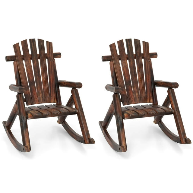 Costway 2 PCS Outdoor Adirondack Rocking Chair for Adults Solid Wood Porch Rocker Patio Chair
