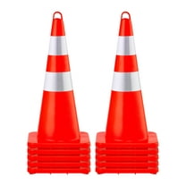 VEVOR Safety Cones, 10PCS 28" Traffic Cones, PVC Orange Construction Cones, 2 Reflective Collars Traffic Cones with Weighted Base and Hand-Held Ring Used for Traffic Control, Driveway Road Parking