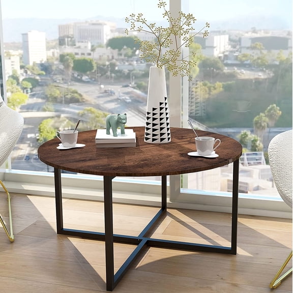 Round Coffee Table Kitchen Dining Tables Modern Leisure Tea Table Office Conference Pedestal Desk Rustic Brown
