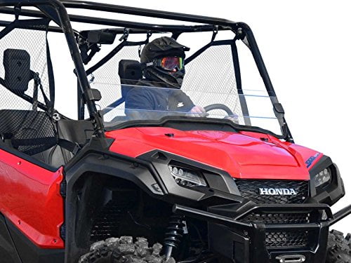 Installs In 5 Minutes! - Clear SuperATV Heavy Duty Scratch Resistant Full Windshield for Honda Pioneer 1000/1000-5 2016+ Hard Coated for Extreme Durability