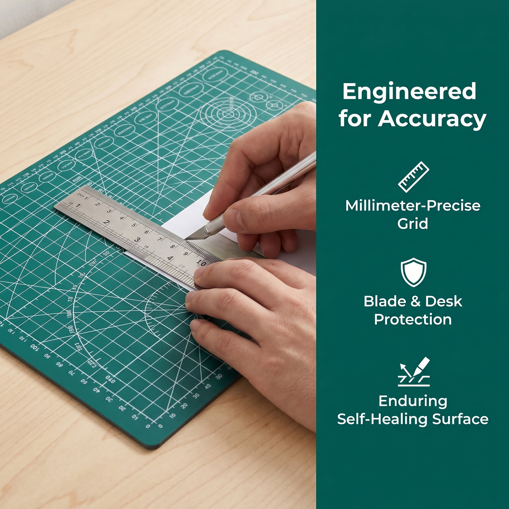 5 PCS Green Cutting Mat Set (A3/A4/A5/A6/A7), Self-Healing Rotary Cutting Mats with Grid & Angle Guide,Craft Mat for Scrapbooking, Quilting, Sewing & Art Projects