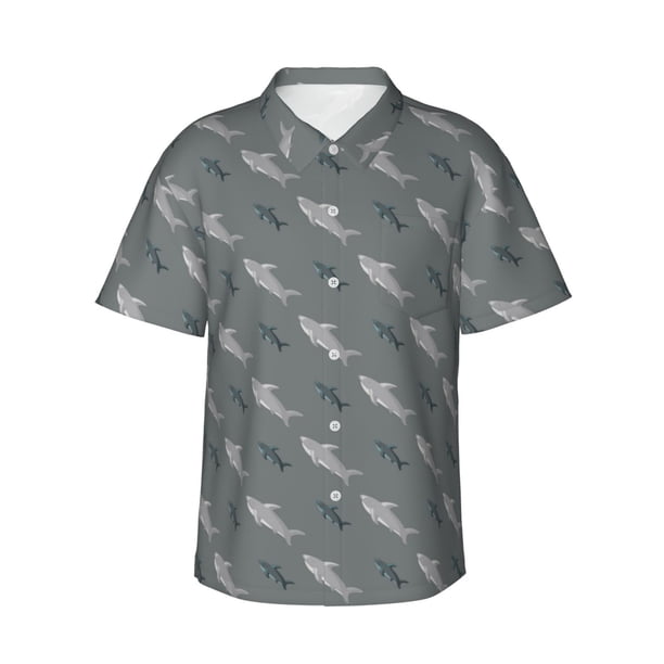 Fotbe Cute Shark Camisa Hawaiana para Hombre Unisex – Camisa Casual de Verano con Botones de Manga Corta de Algodón y Lino,Medium