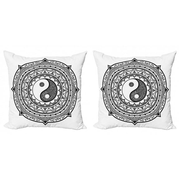Ambesonne Japanese Throw Pillow Cover 2 Pack, Ying Yang, 16", Black White