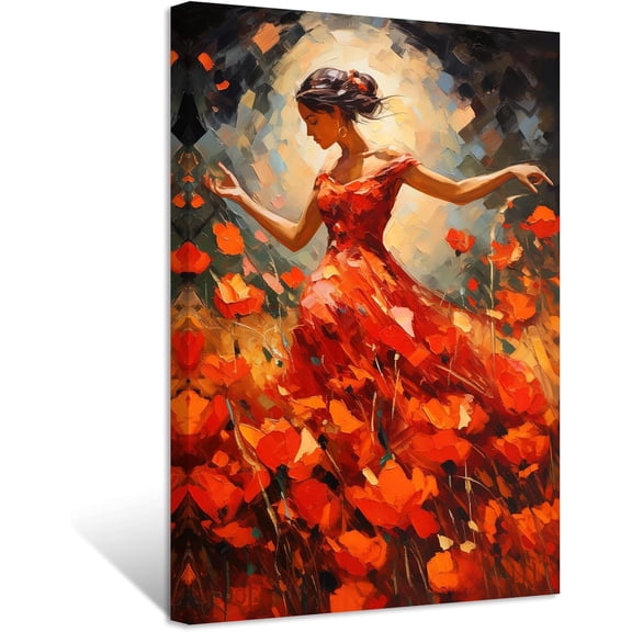 ZHONGYUTONG Abstract Girl Canvas Wall Art Woman in Flower Field Paintings Prints Elegant Artwork for Girl's Room Bedroom Framed (20.00" x 30.00")