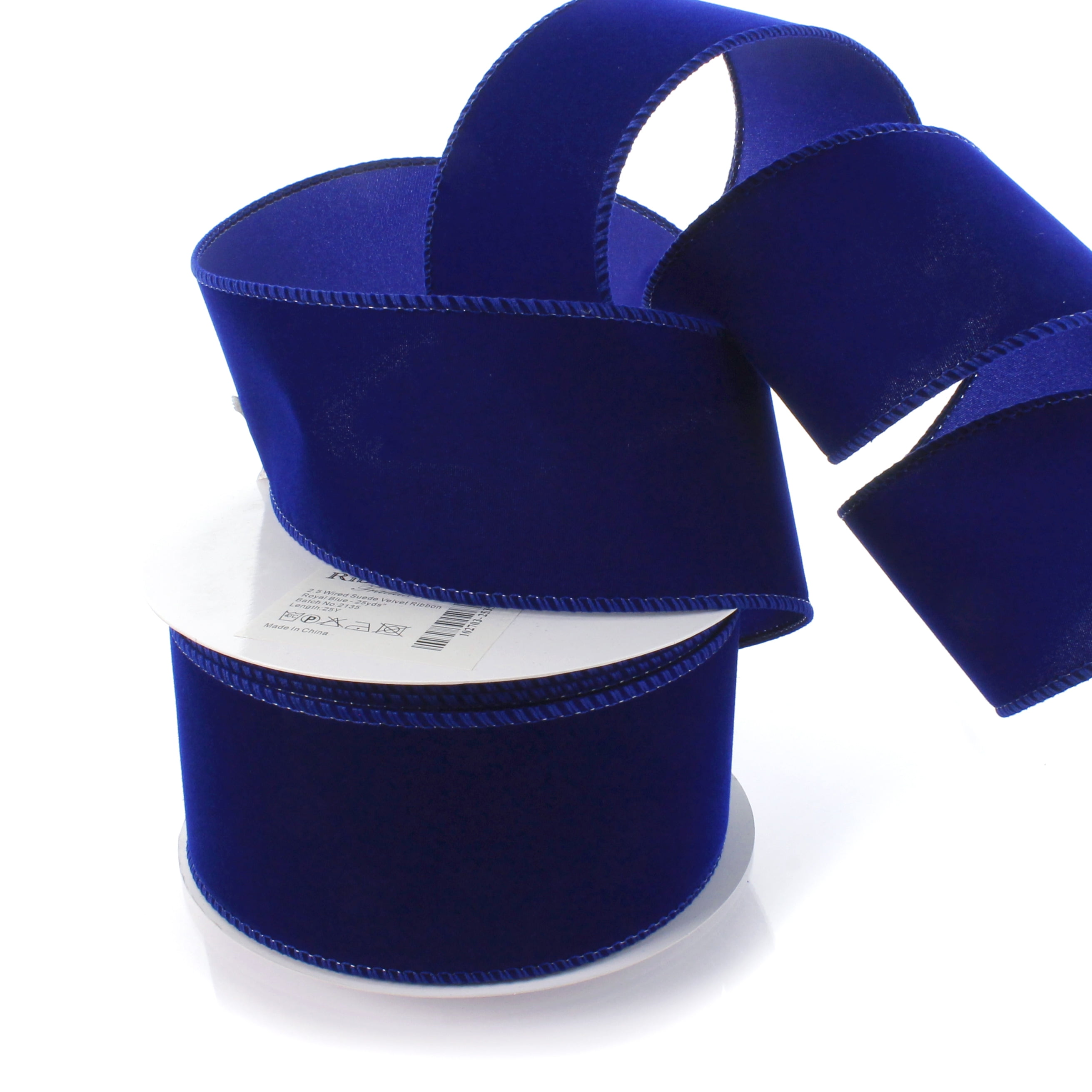 Ribbon Traditions 2.5 Wired Suede Velvet Ribbon Royal Blue - 10 Yards