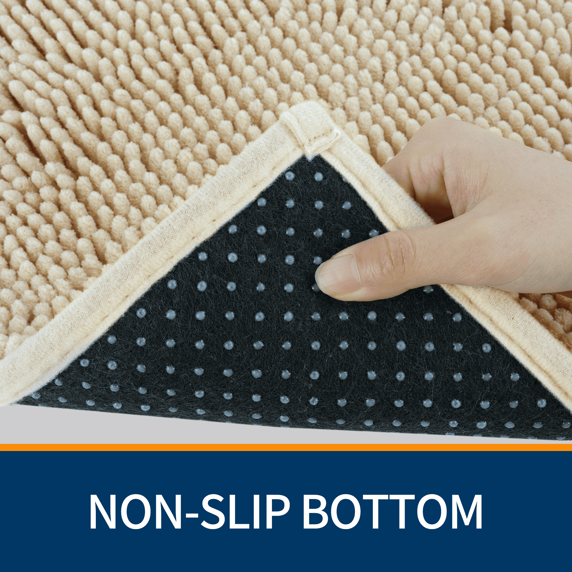 Wozola Chenille Bathroom Rug, Beige Ultra Soft Absorbent Bath Mat, Non-Slip Machine Washable Shower Floor Rug for Bathroom, Tub & Entryway, 24"x47"