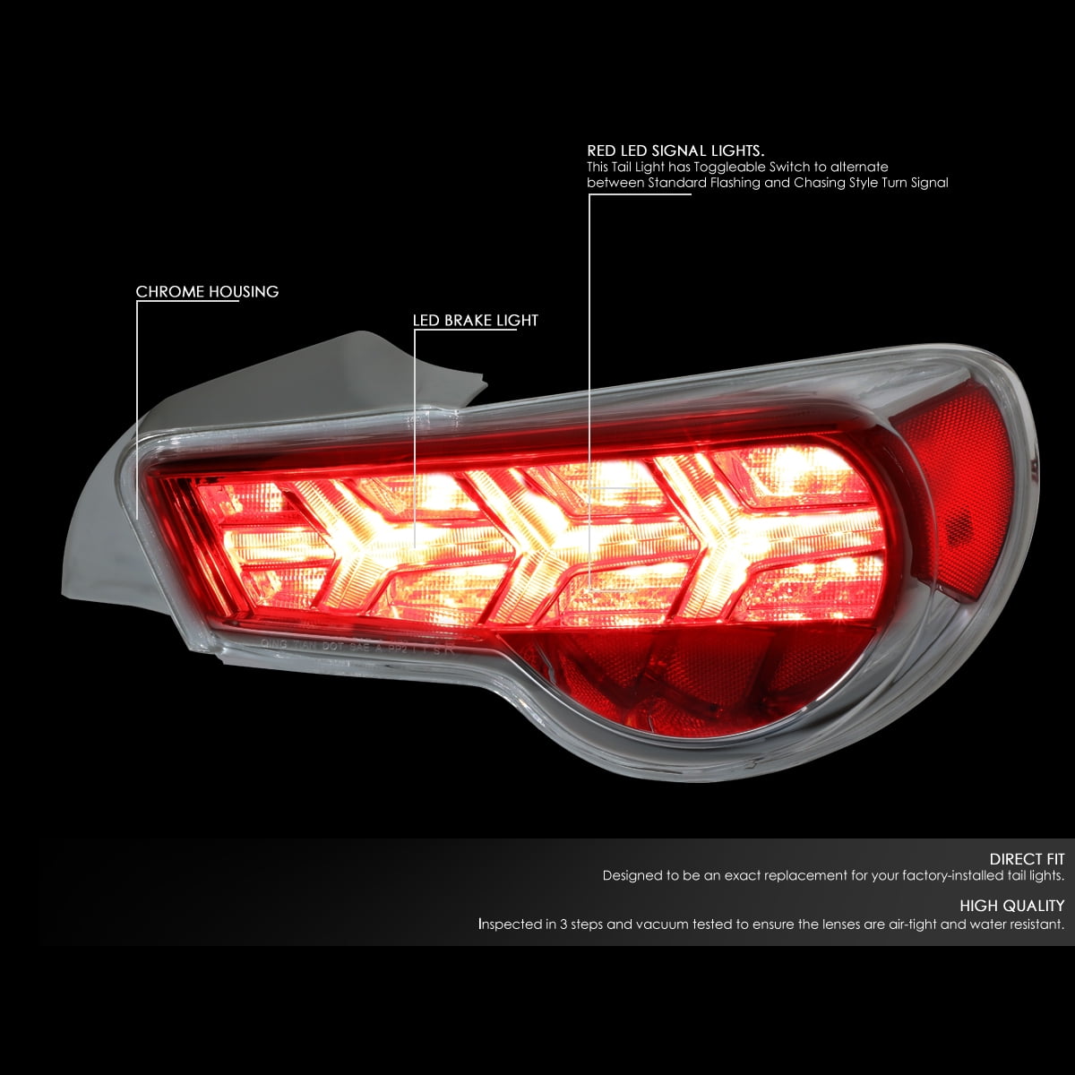 DNA Motoring TL-LED-FED-5 For 2013 to 2017 FRS / BRZ / 86 Pair of LED Arrow Sequential Tail Light (Chrome Housing / Clear Lens / Red Signal)