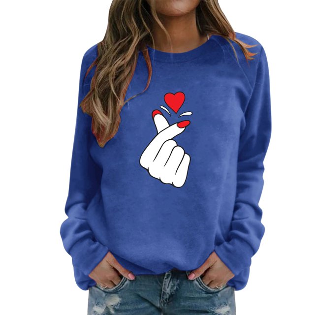 VBARHMQRT Fall Sweatshirts Valentine's Day Women's Sweatshirt Crew Neck Cute Pattern Print Long Sleeve Casual Tops
