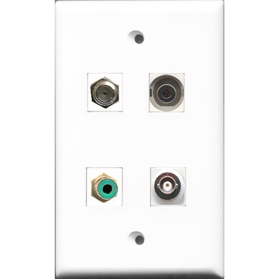 RiteAV 1 Port RCA Green and 1 Port Coax Cable TV- F-Type and 1 Port 3.5mm and 1 Port BNC Wall Plate