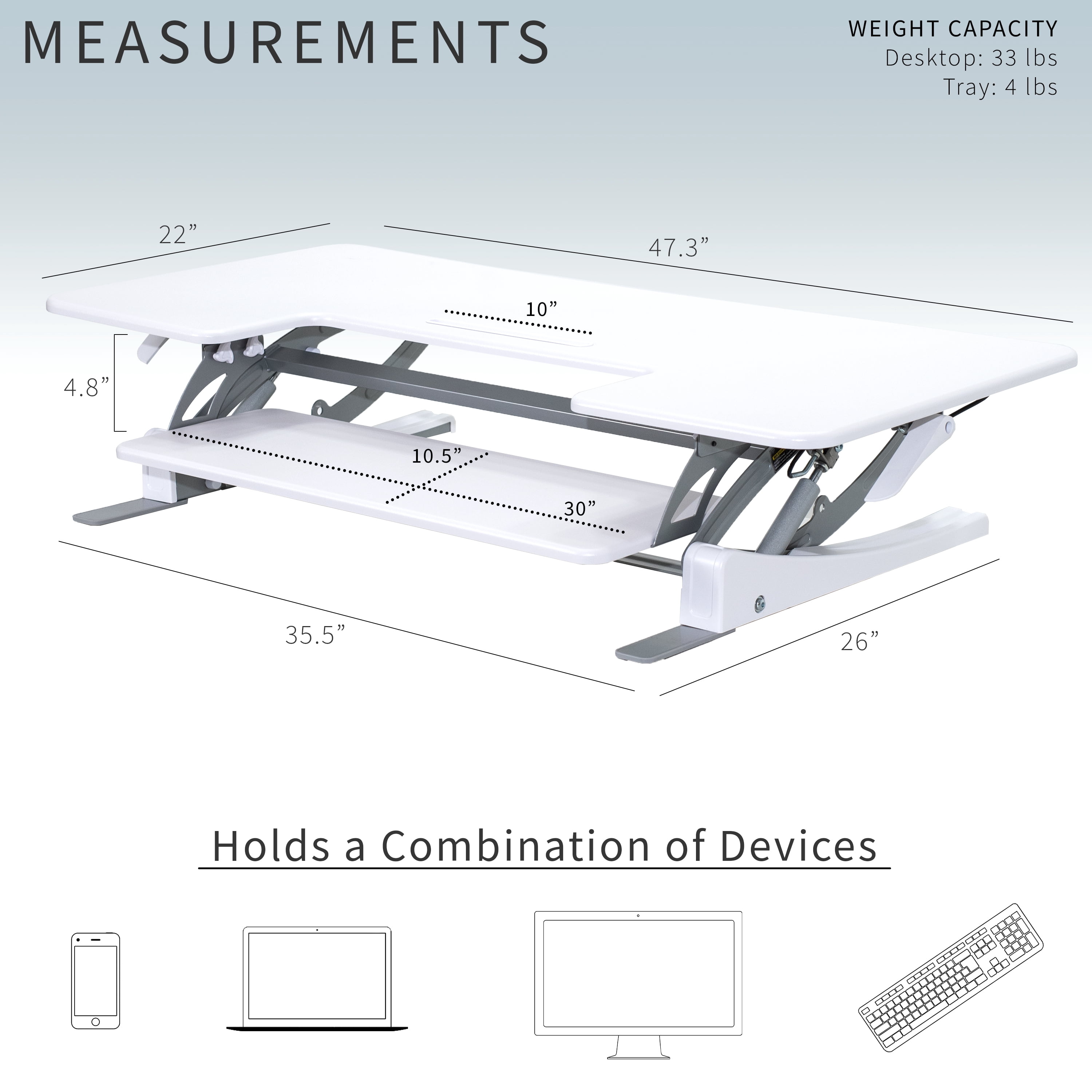 VIVO White 48" Height Adjustable Standing Desk Monitor Riser, Sit Stand Tabletop