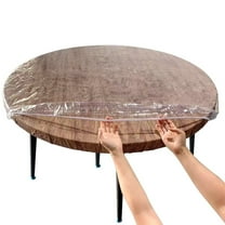 Clear Round Vinyl Fitted Tablecloth Waterproof Oilcloth Elasticized Table Cloth Elastic Edge Design Plastic Table Cover Protector for Round Table (Round Tablecloth Fits Table 36"-44" Diameter)