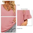 thumbnail image 4 of Camiseta de manga corta con cuello en V para mujer, color puro, suave, agradable para la piel, para citas, compras, rosa, M, 4 of 5