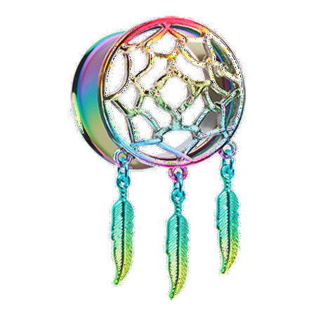 

Rainbow Dreamcatcher Feather Dangle Ear Gauge Plug