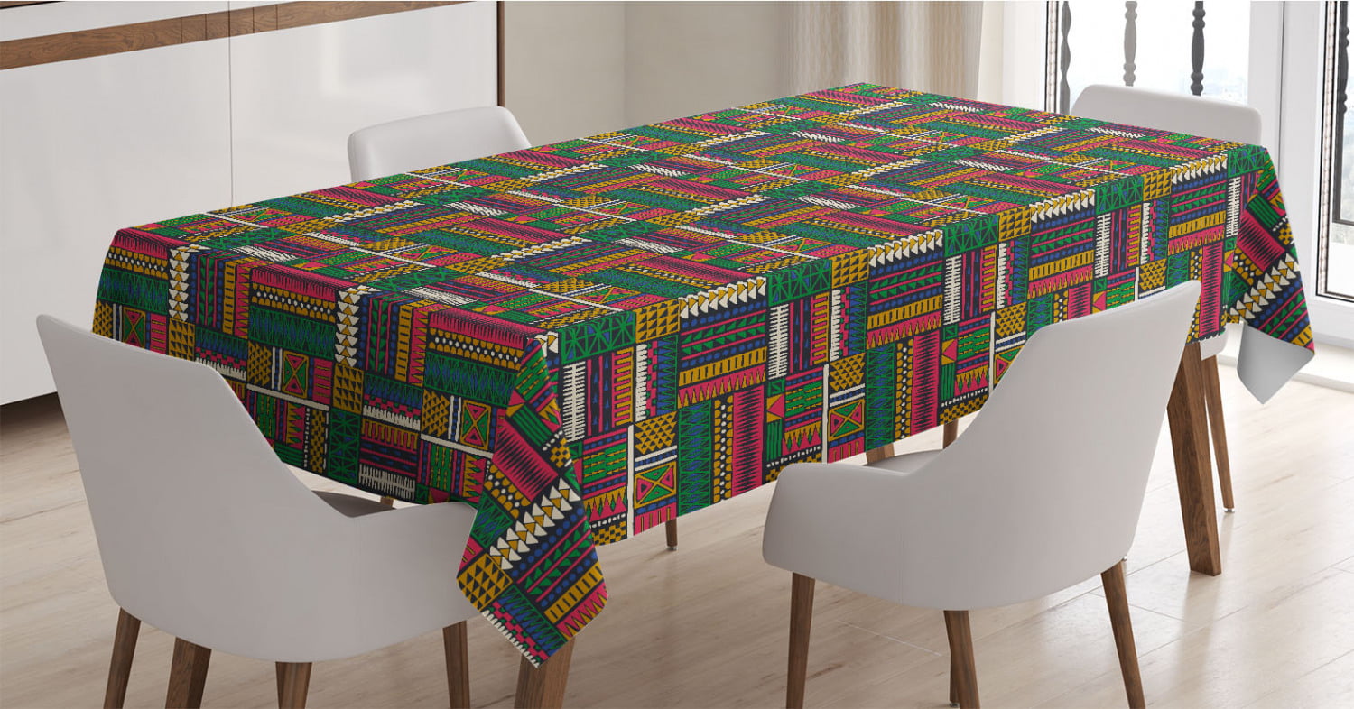 Ambesonne Abstract Tablecloth Multicolor Rectangular Table Cover for Dining Room Kitchen Decor 60 X 84 Geometric Grunge Backdrop with Squares and Triangles with Native Aztec Influences