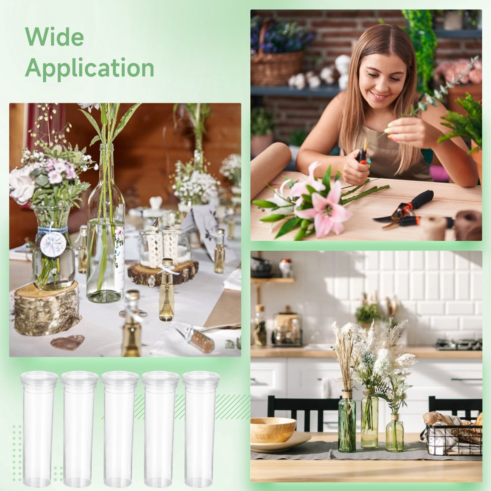 50 Pcs Plastic Floral Water Tubes, 60 ml Flower Stem Nutrition Vials, Plant Tubes for Milkweed Cuttings, Plant Branch Vials with Caps, Clear Floral Breeding Tubes for Flower Arrangements