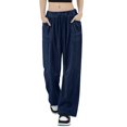 thumbnail image 4 of Women's Casual Wide Leg Dress Pants Flattering High Waisted Pleated Flare Trousers with Adjustable Drawstring for Daily Wear, 4 of 7