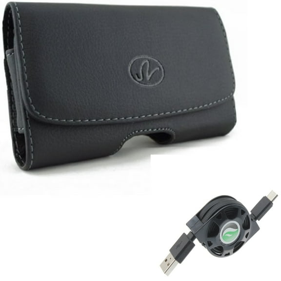 For Galaxy A54 /A53 /A33 - USB Cable w Case Belt Clip, Retractable Type-C Charger, Leather Swivel Holster for Samsung Galaxy A54 /A53 /A33 5G