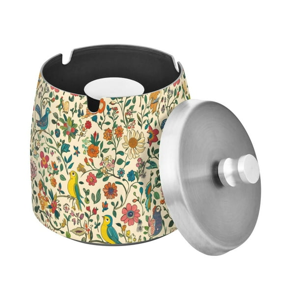 Yayeee Ashtray with Lid for Cigarette Smokeless Stainless Steel Home Ash Holder, Beige Cartoon Animals