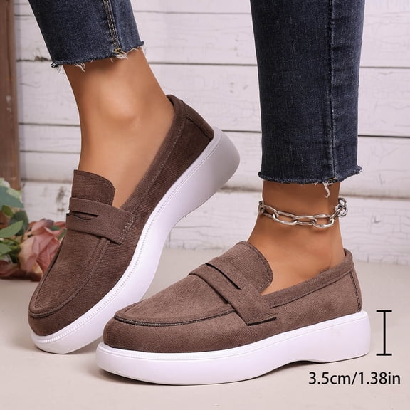 WAVSUF Slip-On Loafers Flats For Women, Soft Breathable Round Toe Faux Leather Casual Wide Width Shoes Brown 6