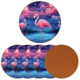 thumbnail image 2 of Flamingo Luxury Microfiber Leather Round Coasters Set of 6 - 11x11 cm/4.3x4.3 in Drink Coasters for Home, Office, and Bar Use, 2 of 6