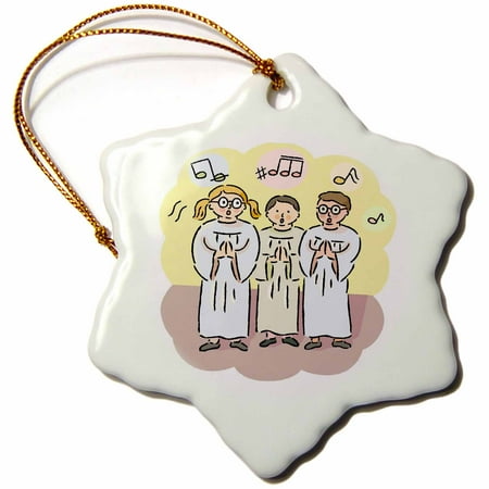 Singing Christmas Tree Memphis 3dRose Cartoon Choir Of Kids Singing their Hearts Out, Snowflake Ornament, Porcelain, 3-inch ()