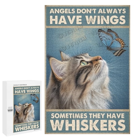 Siberian Cat 1000 Piece Jigsaw Puzzle for Adults 29.5 x 19.7 - Kittens with Butterfly - 1000 PC Cat Pet Lovers Challenging Puzzles
