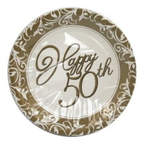Fun Express - 50th Anniversary Dessert Plates for Wedding - Party Supplies - Print Tableware - Print Plates & Bowls - Wedding - 8 Pieces