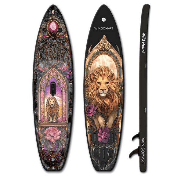 Black Majestic Lion 11FT x 33" Super Wide Inflatable Stand Up Paddle Board, Ultra Stable Wide SUP Up to 2 people/375LB Fully equipped w/ Premium SUP Accessories
