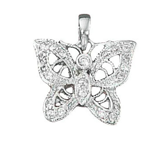 Sterling Silver 20" .8mm Box Chain Cubic Zirconia Filigree Butterfly Pendant Necklace