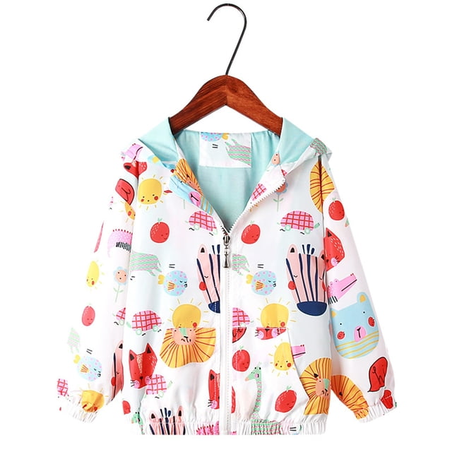 Cowsor Girls' Printed Hooded Zippered Jacket – Long Sleeve Loose Coat (3-9Y)