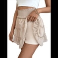 thumbnail image 3 of Faldas de Verano para Mujer, con Volantes, Cintura Alta, Informales, Estilo Bohemio, para Playa, con Pantalones Cortos Incorporados, Color Caqui S, 3 of 9