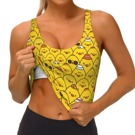 Qokaie Cute Funny Chicken Pattern Womens Scoop Neck Sports Bra Breathable Workout Vest Padded U Back Medium Impact Fitness Gym Yoga Bra Workout Crop Top
