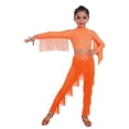 thumbnail image 6 of Aislor Girls Latin Jazz Modern Salsa Ballroom Dance Outfits Tassel Crop Tops with Fringe Pants Set Dancewear Fluorescent Orange 8, 6 of 7