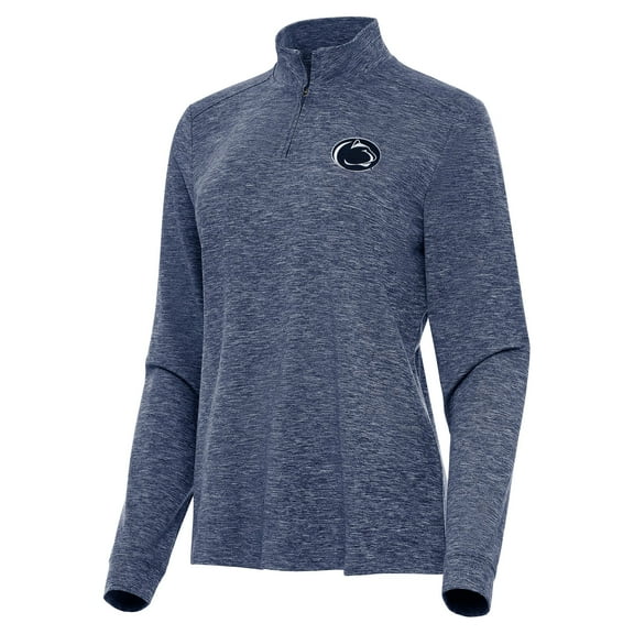 Women's Antigua  Heather Navy Penn State Nittany Lions Mentor Long Sleeve Quarter-Zip Mock Polo