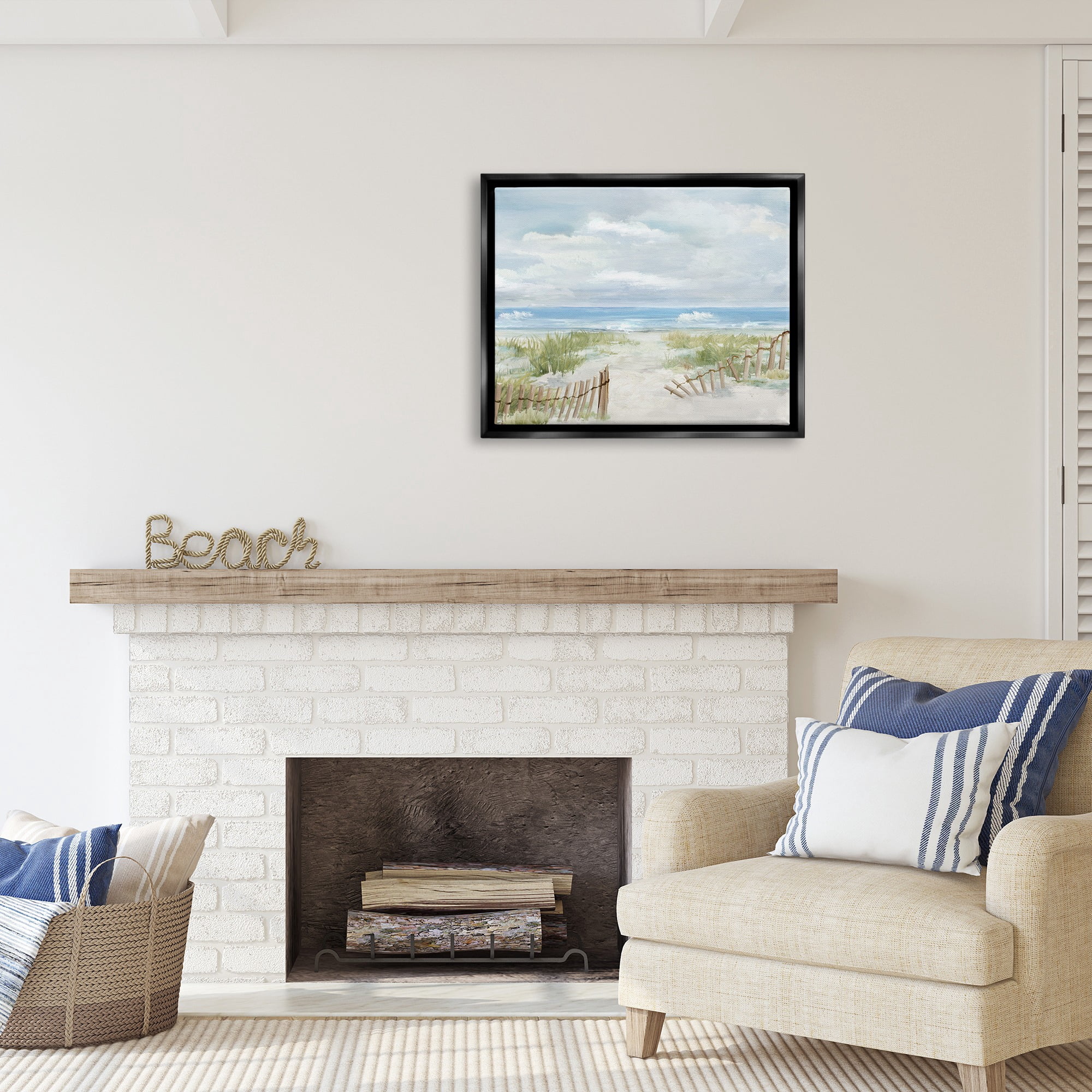 Stupell Industries On The Island Landscape Landscape Painting Black Floater Framed Canvas Art Print Wall Art, 31 x 25
