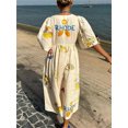 thumbnail image 3 of Vestido Midi con estampado de dibujos animados para mujer, ropa informal holgada de manga corta abullonada con cuello en V, elegante, para vacaciones y playa, 2024, 3 of 5