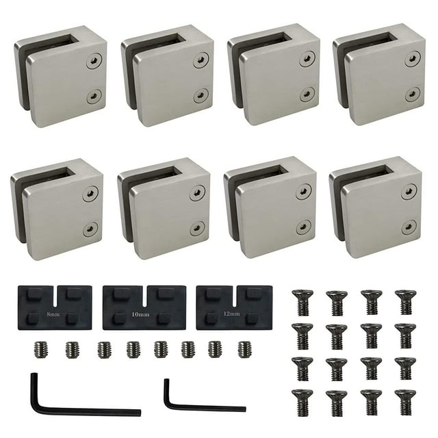 Uyoyous 8 Pcs Pince en Verre Robuste Carrée Support en Verre Pince 1.8 Pieds' Acier Inoxydable 316 Kit de Clips en Verre Réglables avec Joints en Caoutchouc pour Verre 8-12Mm
