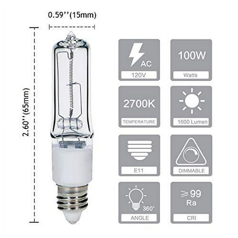 4 Pack JDE11 120V 100W Dimmable Halogen Bulb T4 Mini Candelabra