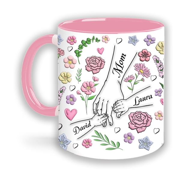 Personalized Mom Coffee Cup Flower, Custom Mugs Gifts For Mom From Daughter And Son, Mother Coffee Cups on Mother's Day Christmas With Kid Name, Accent Mug Pink 11oz 15oz NQ6208568MOM