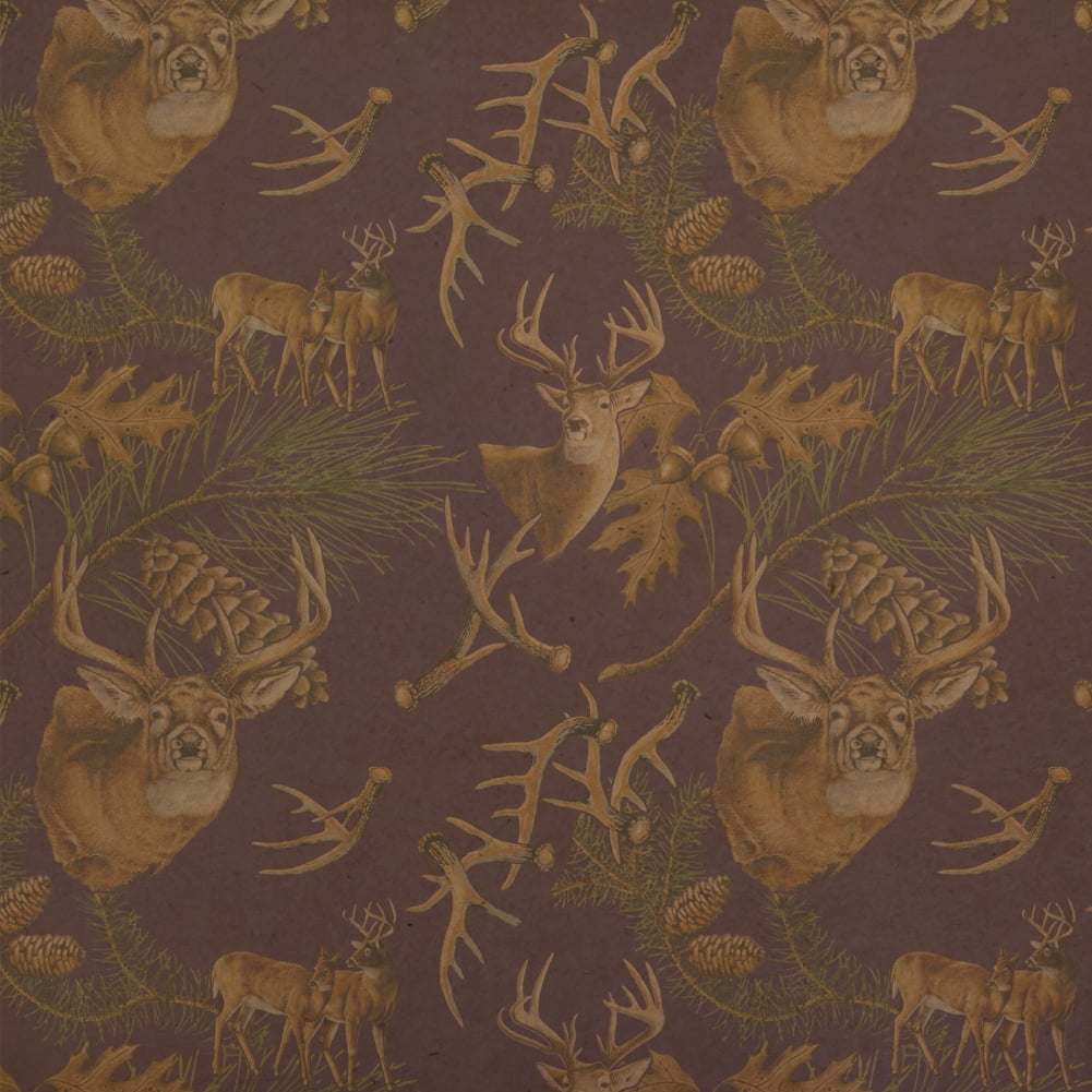 Deer Antlers Pine Tree Cones Hunting Premium Kraft Roll Gift Wrap ...
