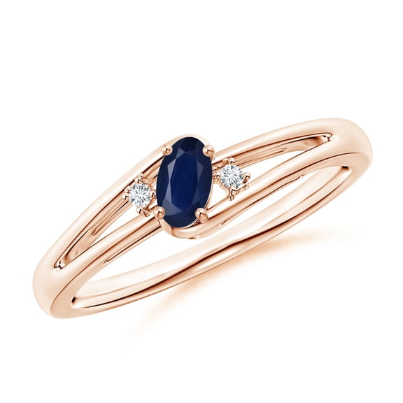 ANGARA Natural Blue Sapphire and Diamond Split Shank Engagement Ring in 14K Rose Gold for Women (Size-5x3mm) | September Birthstone, Anniversary, Jewelry Gift for Women | Natural Blue Sapphire Ring