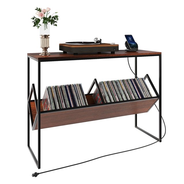 TOYTEXX Table Console, Table d'Entrée Industrielle en Bois de 109 cm avec Prises de Courant et Ports USB. une Table Console Compacte et Peu Encombrante avec un Plateau en Bois d'Ingénierie Brun et un Cadre en Métal Noir. Comprend une Tablette Inférieure Spacieuse pour le Rangement et un Concentrateur de Charge Intégré avec Prises de Courant et Ports USB. Parfaite pour les Entrées, les Salons Ou les Bureaux.