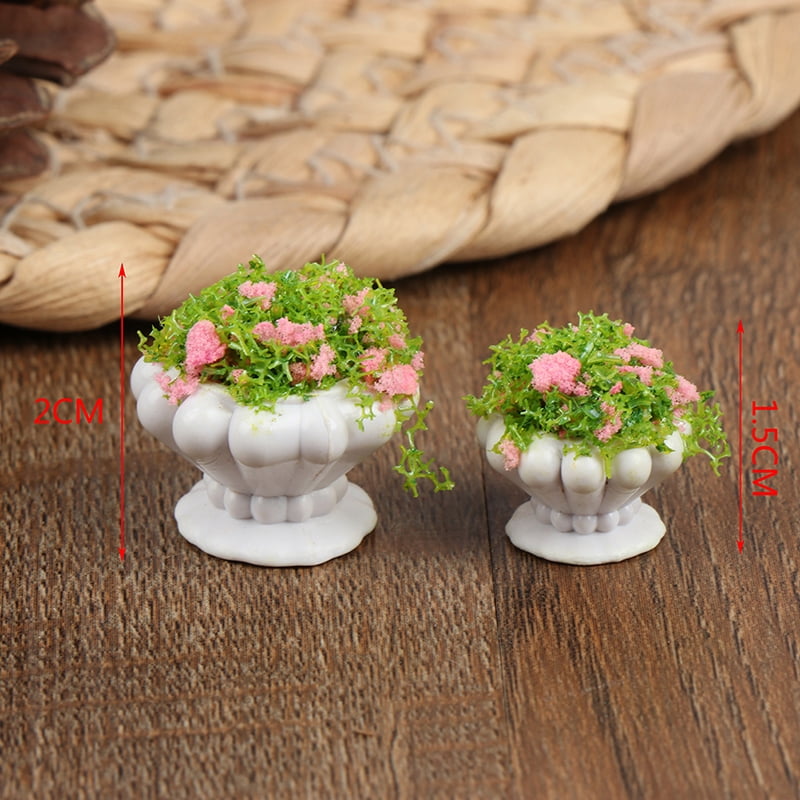 2pcs 1/12th White Flower Pot Dollhouse Miniature Fairy Garden Decoration 