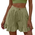 thumbnail image 4 of Shorts for Women Dressy Casual High Waist Ruffle Hem Wide Leg Short Loose Elegant Summer Vacation Shorts with Pocket Green M, 4 of 6