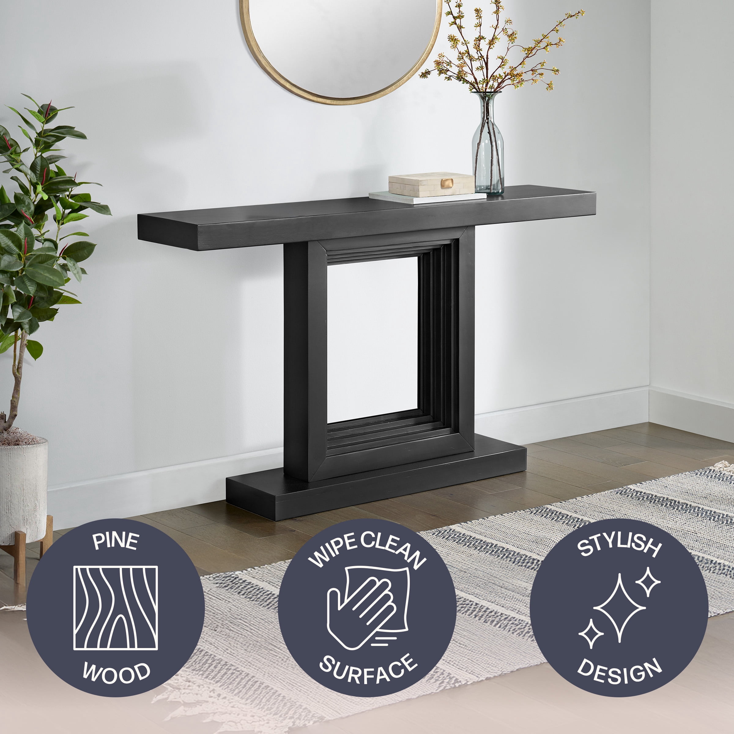 Alaterre Furniture Pismo Solid Wood Console Table - 56 Inch Modern Farmhouse Entryway Table (Black)