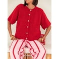 thumbnail image 2 of Gupgi Knitted Crop Cardigan for Women Short Sleeve Button Down Sweater Solid Color Ribbed Tops, 2 of 7