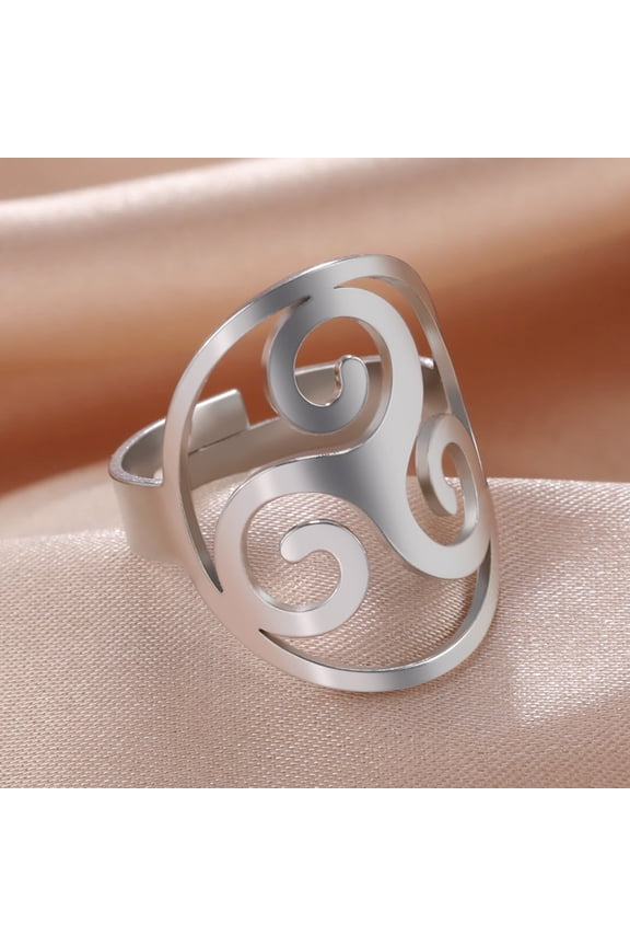 Triskele Triskelion Stainless Steel Silver Ring Adjustable Women Jewelry Irish Symbol Triple Spiral Amulet